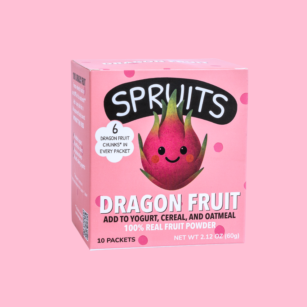 Box of Sprouts Dragon Fruit on a pink background