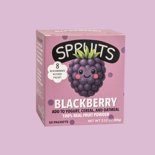 Sprouts blackberry packaging on a pink background