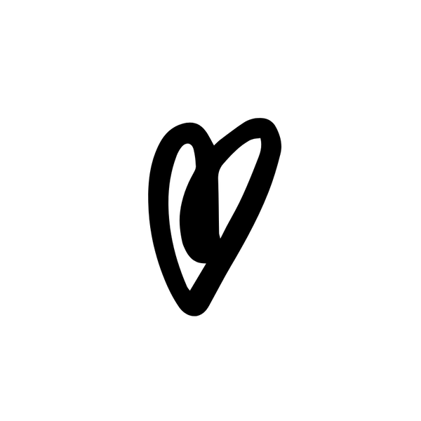 A minimalist black hand-drawn heart outline centered on a solid white background.